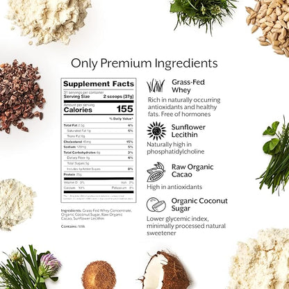 Promix Whey Protein Powder, Raw Chocolate - 5lb Bulk - Grass-Fed & 100% All Natural - ­Post Workout Fitness & Nutrition Shakes, Smoothies, Baking & Cooking Recipes - Gluten-Free & Keto-Friendly