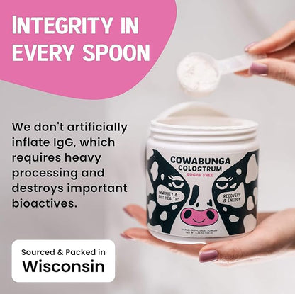 Cowabunga Colostrum - Premium, Pure & Unaltered Colostrum Powder Supplement - for Immune Support, Gut Health, Muscle Recovery & Wellness - Kosher & Halal Certified Calostro