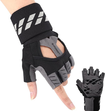 Fingerless Fitness Gloves with Wrist Support for Men - Ideal for Gym, Workout & Weight Lifting, Sports Gloves with Padded Design, Excellent Grip and Cushion Pads