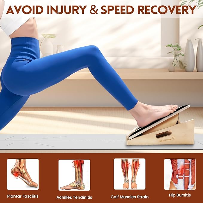 Slant Board for Calf Stretching 2-in-1 Professional Wooden Slant Board & Balance Board Adjustable Incline Stretch Wedge Physical Therapy Slant Boards for Knees Ankle Heel Feet Leg