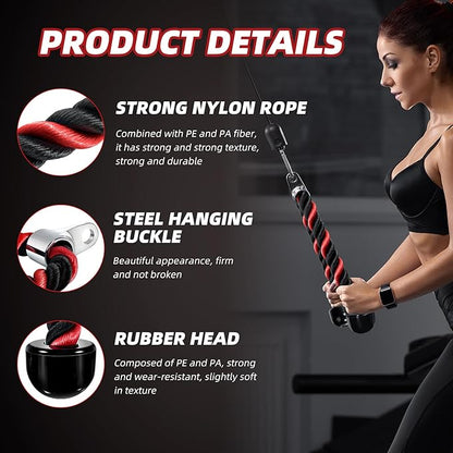 tchrules Universal Tricep Rope Pull Down, 27 Inch Heavy Duty Rope Length, Easy to Grip & Non Slip Cable Workout Exercise Machine Attachment, Suitable for Professional Gyms
