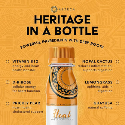 Azteca Health Organic Energy Shots - Wellness Shots, Natural Energy Shots, Health Shots, Vitamin Boost for Focus, Strength and Energy, Organic Energy Drink Made in the USA - Lemon Flavor 6pack 2Fl oz