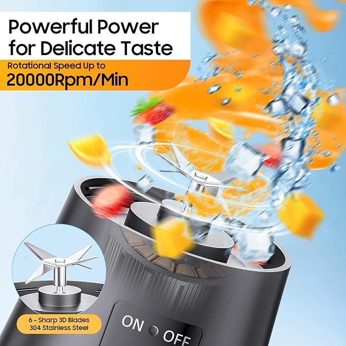 Portable Personal Size Mini Blender - 2025 Upgraded Cordless Blender for Smoothies & Shakes, Type-C Rechargeable, 380Ml Traveling BAP Free Juicer Cup for Sports/Travel/Home, 20000Rpm/Min Speed
