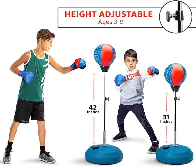 TechTools Punching Bag for Kids, Reflex Boxing Set With Stand - Includes Boxing Gloves, Height Adjustable - Gifts Idea for Boys and Girls Ages 3-8 Years Old