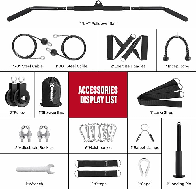 FitBeast Pulley System Gym, Cable Weight Pulley System for Gym LAT Pulldown, Biceps Curl Workout, Ideal Home Gym Equipment for Forearm, Shoulder, Strength Training