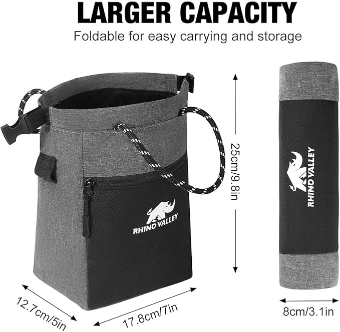 Rhino Valley Chalk Bag for Rock Climbing, No Leak Magnetic Climbing Chalk Bag with Handle, Climbing Chalk Bucket Gear with Adjustable Belt Zipper Pockets for Cross Fit, Weight Lifting
