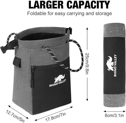 Rhino Valley Chalk Bag for Rock Climbing, No Leak Magnetic Climbing Chalk Bag with Handle, Climbing Chalk Bucket Gear with Adjustable Belt Zipper Pockets for Cross Fit, Weight Lifting