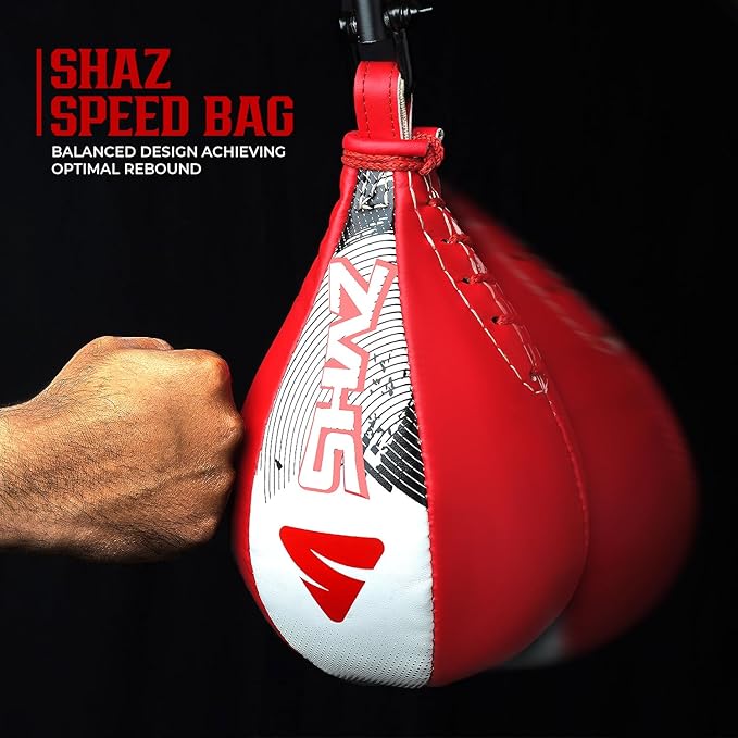 SHAZ Skin-Tec Leather Boxing Speed Bag with Swivel Punching Training Speedbag MMA Muay Thai Punch Speed Ball with Hanging Swivel Mount Dodge Striking Speedball