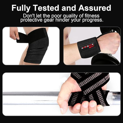 Strength Training Kit: Knee Wraps, Wrist Wraps, and Lifting Straps Set (3 Pairs) - Ultimate Protection for Weightlifting, Bodybuilding, and Fitness Workouts