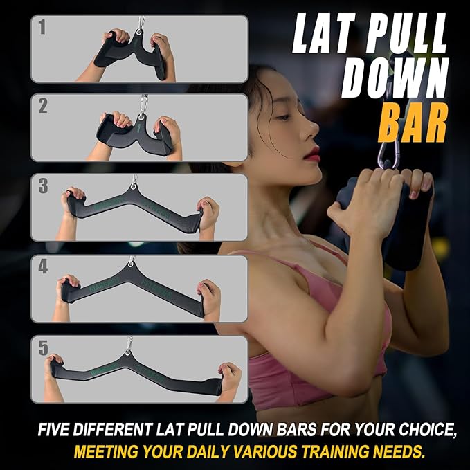 Home Gym Fitness Rowing T-bar V-bar Pulley Cable Machine Attachments, Bicep Curl Tricep Lat pulldown Bar Back Strength Training Handle Grips Lat Pull Down Bar Press Down Exercises