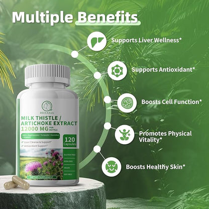Liver Cleanse Detox & Repair Formula, 16-in-1 Herbal Liver Support Supplement with L-Ergothioneine, Milk Thistle, Artichoke, Turnjujube Dandelion Extract for Liver & Antioxidant 120 Capsules