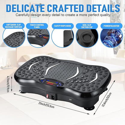 Vibration Plate Exercise Machine,Whole Body Workout Equipment for Weight Loss,Lymphatic Drainage Machine,Gyms Workout with Adjustable Speeds and Resistance Bands,Compact Vibration Platform for Home