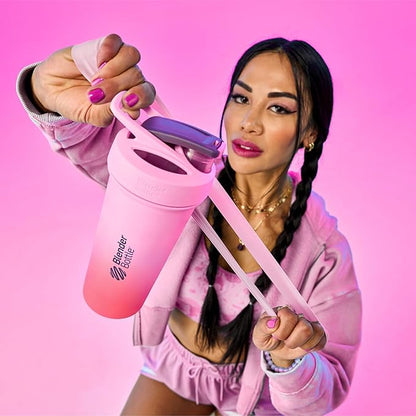 BlenderBottle Strada Sleek Shaker Cup Insulated Stainless Steel Water Bottle with Wire Whisk, 25-Ounce, Flamingo Ombre