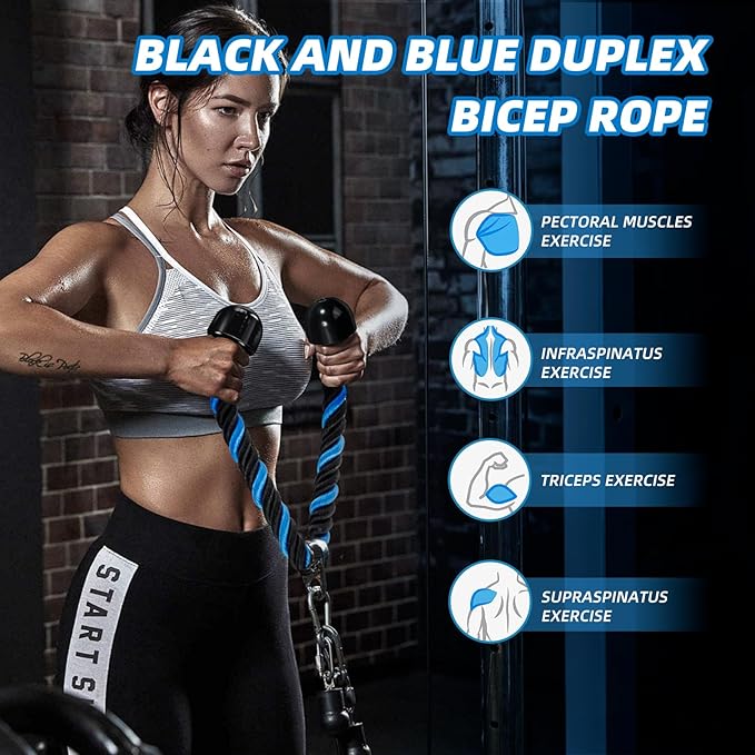 tchrules Universal Tricep Rope Pull Down, 27 Inch Heavy Duty Rope Length, Easy to Grip & Non Slip Cable Workout Exercise Machine Attachment, Suitable for Professional Gyms