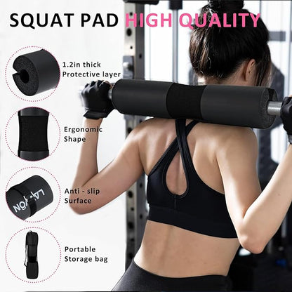 Barbell Pad Set for Hip Thrust 10Pcs- Squat Pad for Barbell Lunges & Bar Padding - Bench Press Standard Weight Bar Pad - with Ankle Straps, Wrist Straps for Weightlifting, 3 Lifting Strap