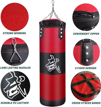 Hanging Punching Bag Set Unfilled, Heavy Boxing Bags Kickboxing Bag for Adults Kids, Youth Boxing Set with Hand Wraps, Punching Bag Hangers, for MMA Muay Thai Karate Taekwondo Training
