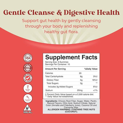 Tasty Prebiotic Fiber Gummies for Adults - High Fiber Supplement Gummies Vitamins for Adults with Prebiotic Soluble Chicory Root for Immunity and Digestive Support - Non GMO Vegan Halal 30 Count