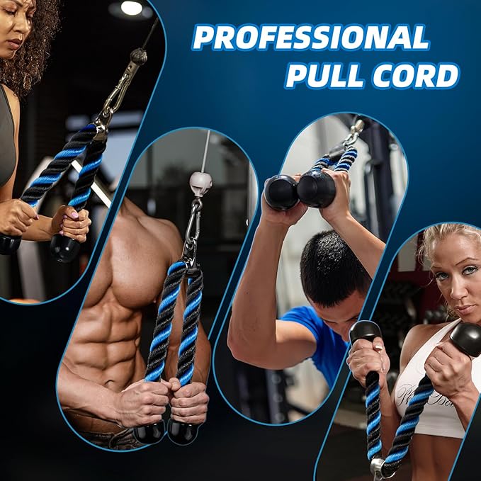 tchrules Universal Tricep Rope Pull Down, 27 Inch Heavy Duty Rope Length, Easy to Grip & Non Slip Cable Workout Exercise Machine Attachment, Suitable for Professional Gyms