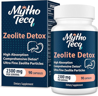 2300 MG Zeolite Detox Capsules - Activated Charcoal & Bentonite Clay, Highly Absorbable Full Body Detox, Liver & Gut Detox Cleanse, Zeolite Clinoptilolite for Heavy Metal Detox （90 Capsules）
