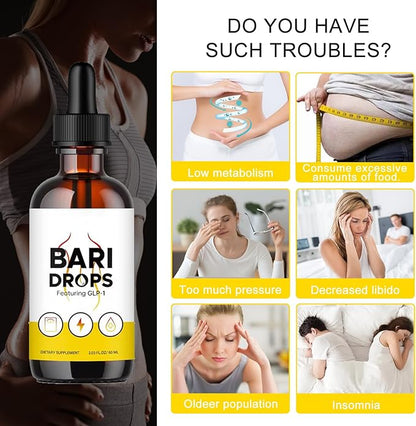 Bari Drops, GLP-1 Supplement Fast and Easy to Use,Hunger & Metabolism Support Drops Featuring GLP-1(1PACK)