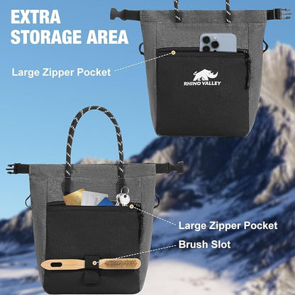 Rhino Valley Chalk Bag for Rock Climbing, No Leak Magnetic Climbing Chalk Bag with Handle, Climbing Chalk Bucket Gear with Adjustable Belt Zipper Pockets for Cross Fit, Weight Lifting