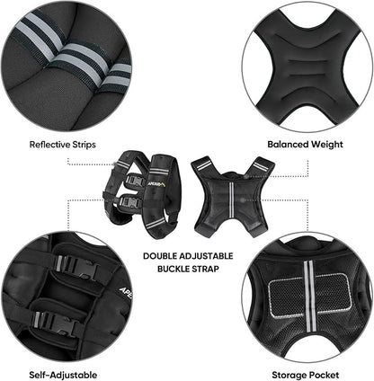 APEXUP Weighted Vest with 5lbs/10lbs/15lbs/20lbs/25lbs/30lbs Weights and Reflective Stripe, Weight Vest Men Women for Workout, Strength Training, Running