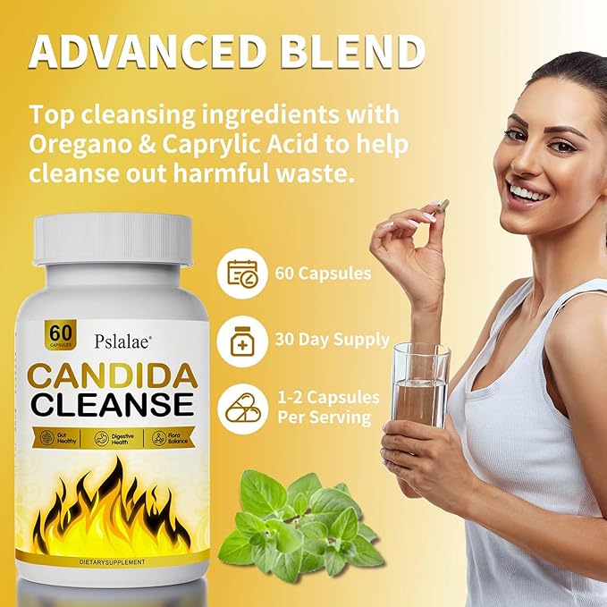 Candida Cleanse, Candida Cleanse Detox for Women & Men, Helps Gut and Vaginal Health, Feminine Balance Complex for Women, Candida Overgrowth (60 Capsules)