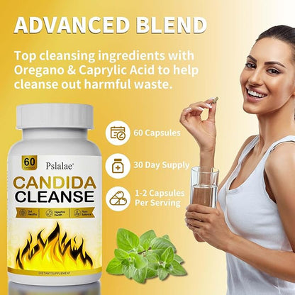 Candida Cleanse, Candida Cleanse Detox for Women & Men, Helps Gut and Vaginal Health, Feminine Balance Complex for Women, Candida Overgrowth (60 Capsules)