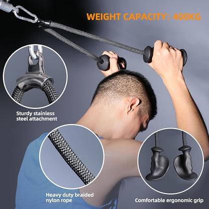 Tricep Rope 27 & 36 inches 2 Colors Fitness Attachment Cable Machine Pulldown Heavy Duty Coated Nylon Rope with Solid Rubber Ends