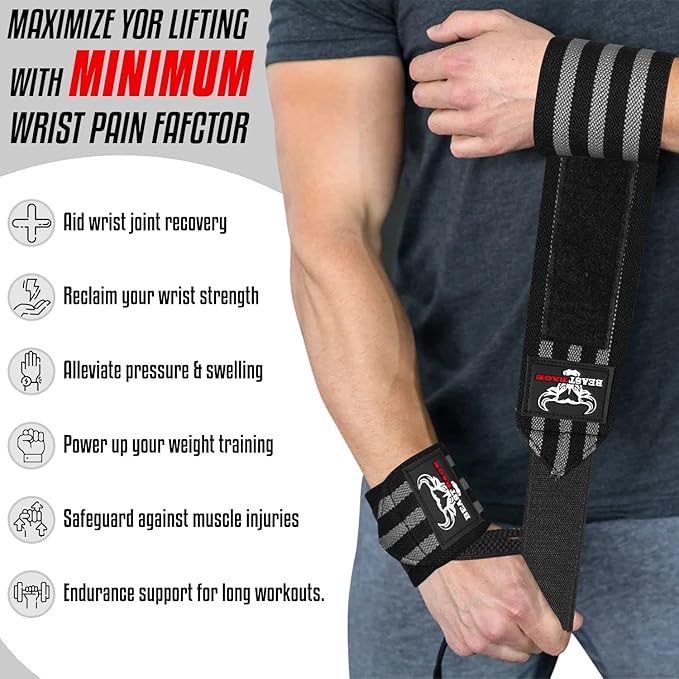 BEAST RAGE Wrist Wraps for Weightlifting - Adjustable Lifting Straps With Thumb Loop for Enhanced Gym Support, Powerlifting, Bodybuilding and Workout