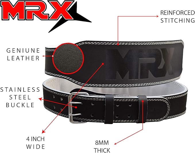 MRX Weight Lifting Belt Genuine Leather - 4 8mm Thick