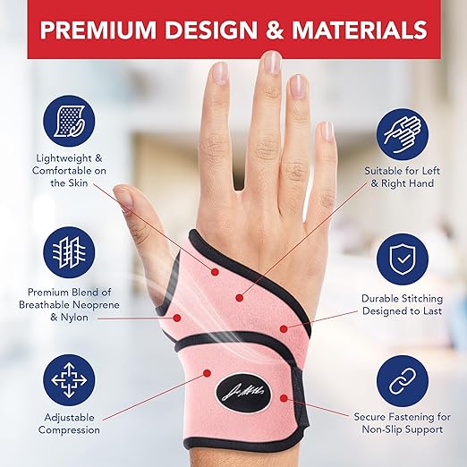 Doctor Developed Wrist Brace - Wrist wrap for Carpal Tunnel Arthritis,Tendonitis, Hand Support - Ideal for Fitness, Weightlifting - Handbook included (Pink, 1 Pack)
