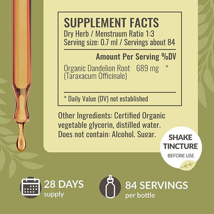 HERBAMAMA Dandelion Root Extract - Dandelion Tincture Vegan Liver Support Supplements - Dandelion Root Liver and Kidney Detox Drops - Alcohol & Sugar-Free, 28-Day Supply