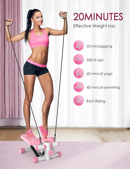 Steppers for Exercise at Home, KitGody Mini Stepper with Resistance Bands, Portable Stair Stepper for Home 330LBS Capacity, Adjustable Height Fitness Stepper Machine