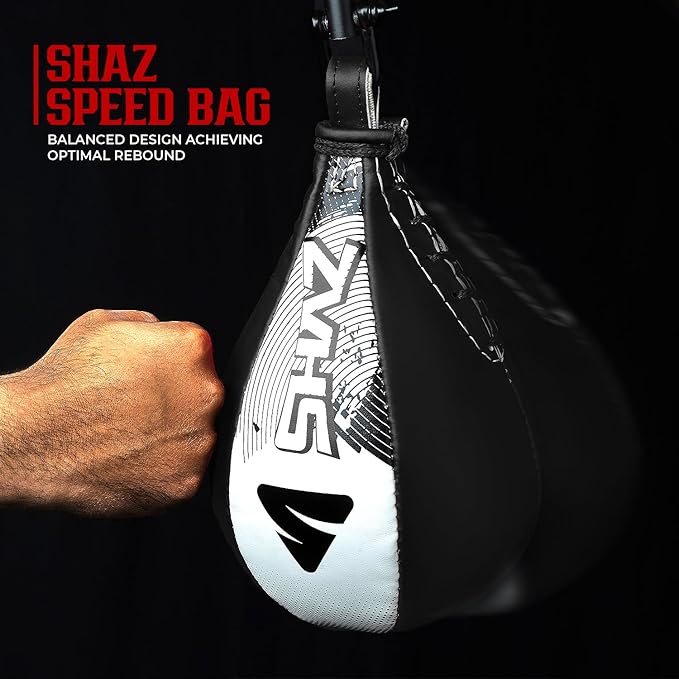 SHAZ Skin-Tec Leather Boxing Speed Bag with Swivel Punching Training Speedbag MMA Muay Thai Punch Speed Ball with Hanging Swivel Mount Dodge Striking Speedball