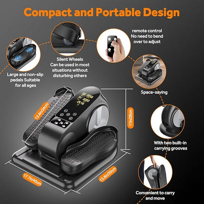 Under Desk Elliptical Machine with Touch LED Monitor,12-Speed Electric Large Pedal Exerciser for Seniors,Leg Exerciser with Forward & Reverse Direction, Manual & Auto Mode for Home Office