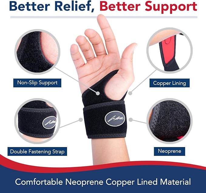 Premium Wrist Brace, Adjustable Hand Support Compression Wrist Wraps for wrist injuries, Arthritis, Tendonitis, Carpal Tunnel Wrist Support Brace Left Hand Right(Black Single)