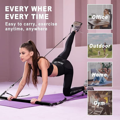 Ultimate Pilates bar kit.Multiple Fitness bar with Resistance Bands, Ab Rollers. Core Strength Training Equipment. Squat Machine for Men and Women. Portable Home Gym