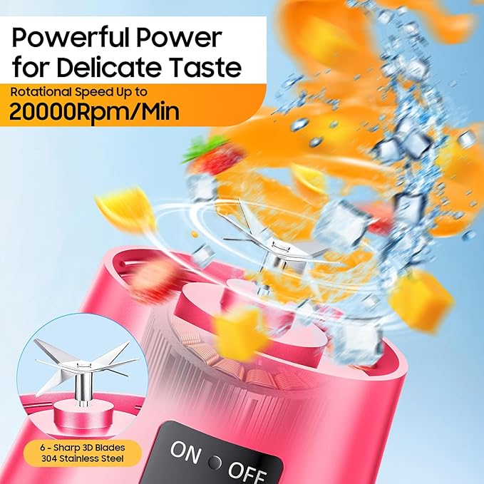 Portable Personal Size Mini Blender - 2025 Upgraded Cordless Blender for Smoothies & Shakes, Type-C Rechargeable, 380Ml Traveling BAP Free Juicer Cup for Sports/Travel/Home, 20000Rpm/Min Speed