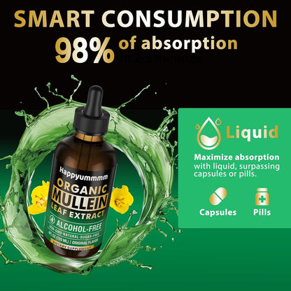 Mullein Drops for Lungs Cleanse,Vegan Mullein Leaf Extract Tincture with Chlorophyll, Support Immune,Respiratory - 4 fl oz (120 ml)