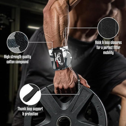 BEAST RAGE Wrist Wraps for Weightlifting - Adjustable Lifting Straps With Thumb Loop for Enhanced Gym Support, Powerlifting, Bodybuilding and Workout