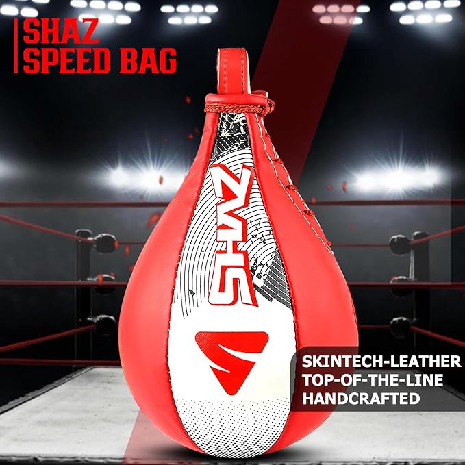 SHAZ Skin-Tec Leather Boxing Speed Bag with Swivel Punching Training Speedbag MMA Muay Thai Punch Speed Ball with Hanging Swivel Mount Dodge Striking Speedball