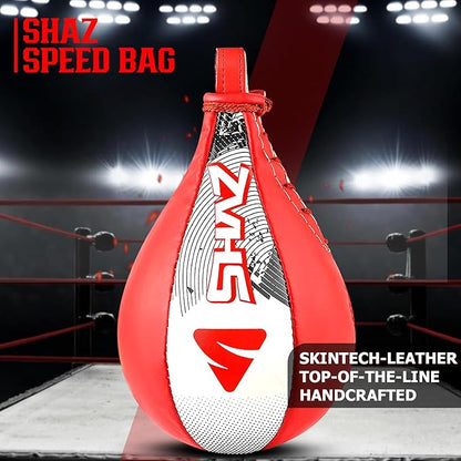 SHAZ Skin-Tec Leather Boxing Speed Bag with Swivel Punching Training Speedbag MMA Muay Thai Punch Speed Ball with Hanging Swivel Mount Dodge Striking Speedball