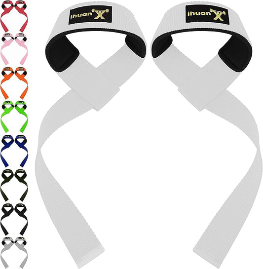 ihuan Wrist Straps for Weight Lifting - Lifting Straps for Weightlifting | Gym Wrist Wraps with Extra Hand Grips Support for Strength Training | Bodybuilding | Deadlifting
