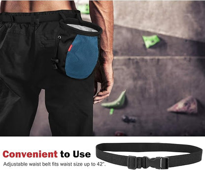 MoKo Rock Climbing Chalk Bag, Bouldering Chalk Pot Bucket with Adjustable Belt & Carabiner Drawstring Climbing Gear