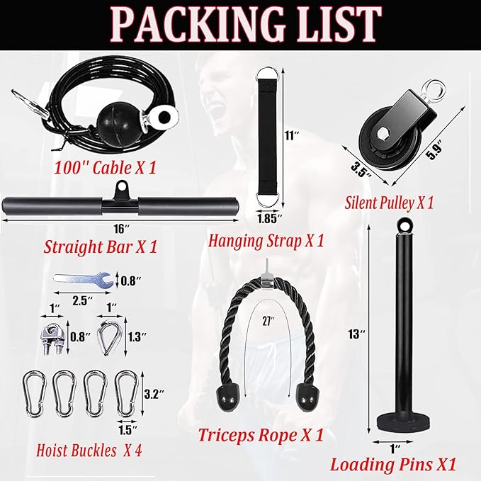 Taeku LAT Pulley System for Home Gym – Strength Training Fitness Equipment Cable Machine for Triceps, Biceps, Back & Shoulder Workouts