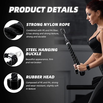tchrules Universal Tricep Rope Pull Down, 27 Inch Heavy Duty Rope Length, Easy to Grip & Non Slip Cable Workout Exercise Machine Attachment, Suitable for Professional Gyms