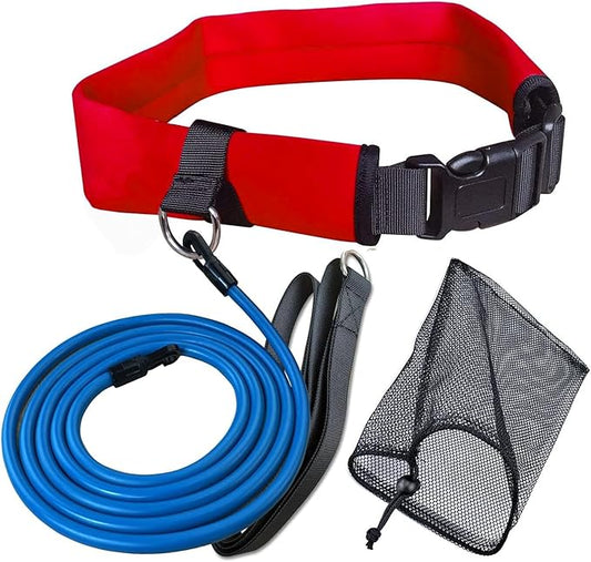 UCEDER Swim Tether Stationary Trainer, Resistance Belt with Bungee Cord, Pool Swim Training Harness for Exercise