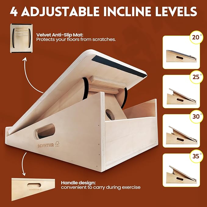 Slant Board for Calf Stretching 2-in-1 Professional Wooden Slant Board & Balance Board Adjustable Incline Stretch Wedge Physical Therapy Slant Boards for Knees Ankle Heel Feet Leg