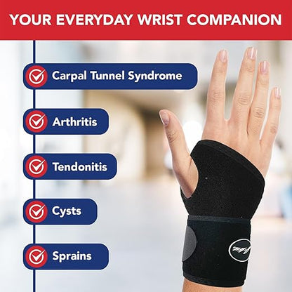 Dr. Arthritis Wrist Brace, Adjustable Wrist Wraps & Hand Brace Compression, Doctor-Developed Wrist Brace for Carpal Tunnel, Tendonitis, Injuries & More, Easy to Wear, Fits Both Hands (Single)